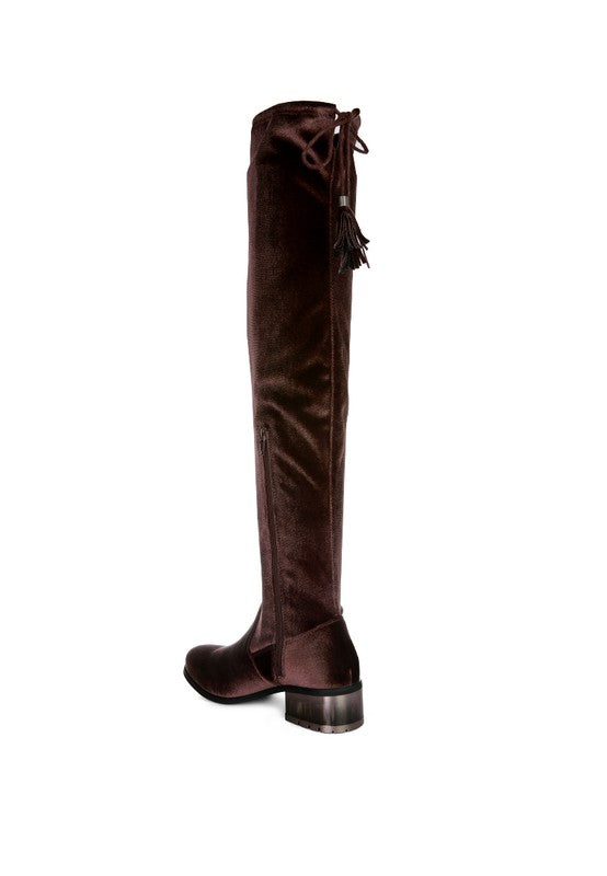 Women's RUMPLE Velvet Over The Knee Clear Heel Boots