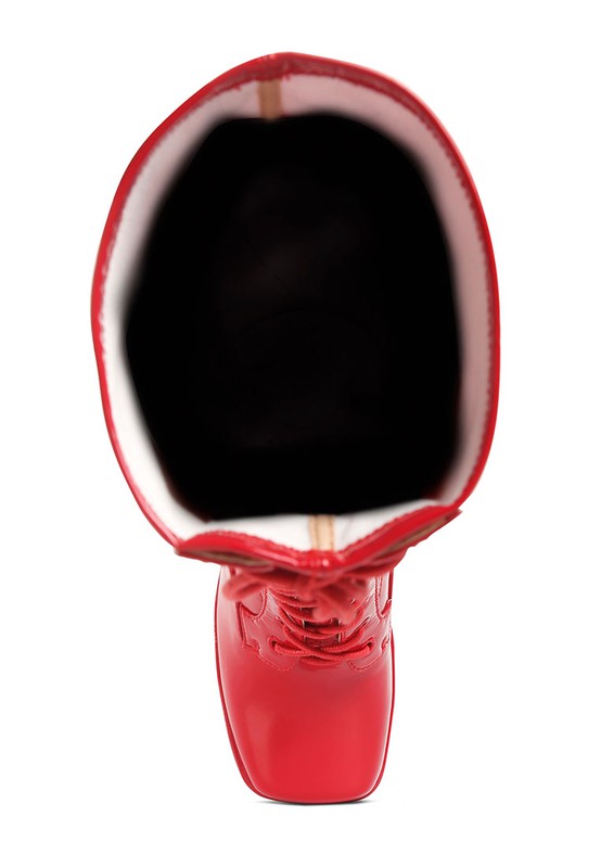 Women's Red Black Snowflakes Patent Leather High Platform Calf Boots