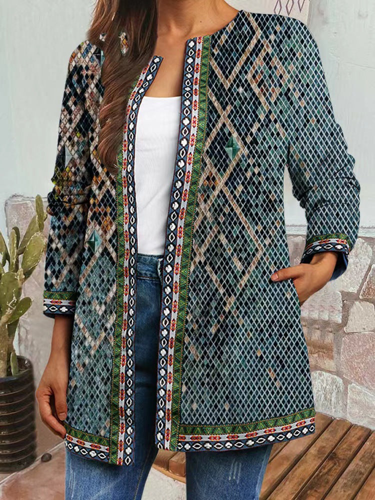 Women's Vintage Ethnic Print Long Sleeve Jacket Cardigan