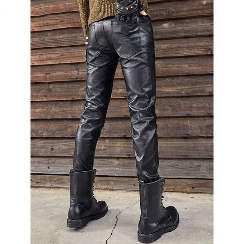 Men's Genuine Leather Retro Slim Fit Biker Pants