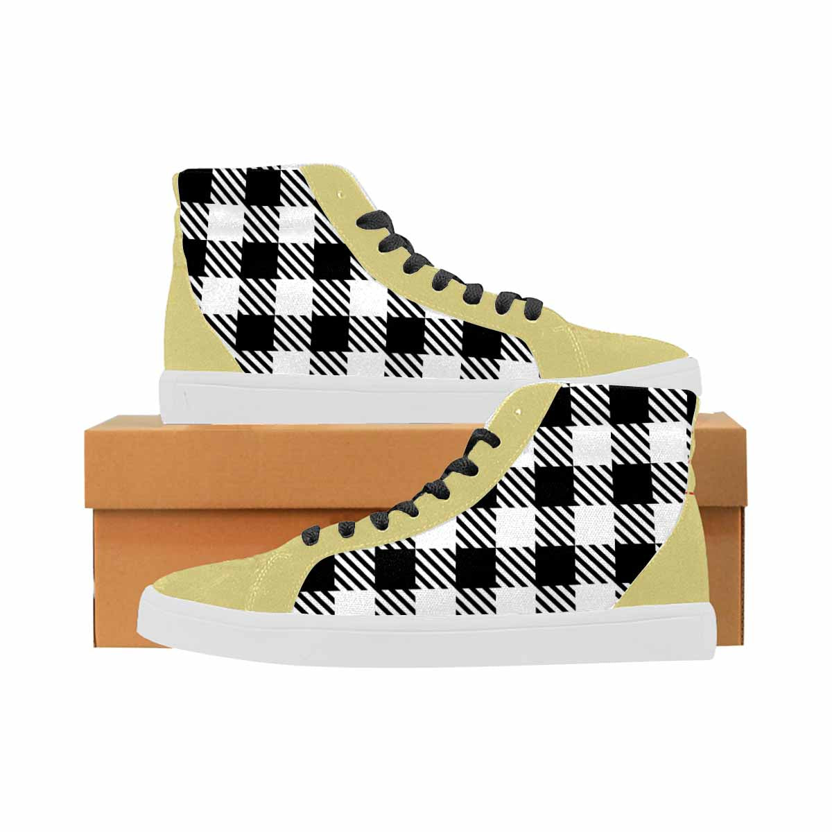 Men's Black And White Buffalo Plaid - High Top Sneakers