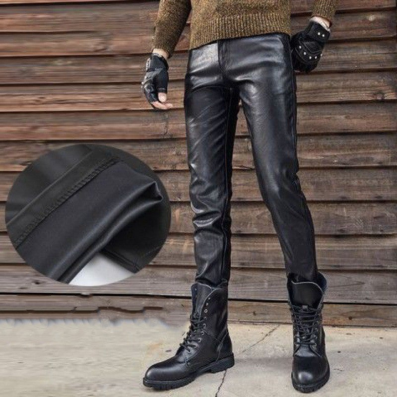 Men's Genuine Leather Retro Slim Fit Biker Pants
