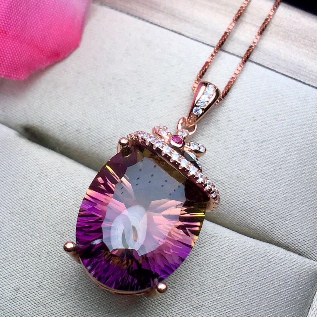 Women's Genuine Amethyst Precious Stone Pendant S925 Silver Necklace