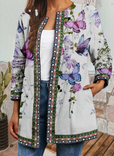 Women's Vintage Ethnic Print Long Sleeve Jacket Cardigan