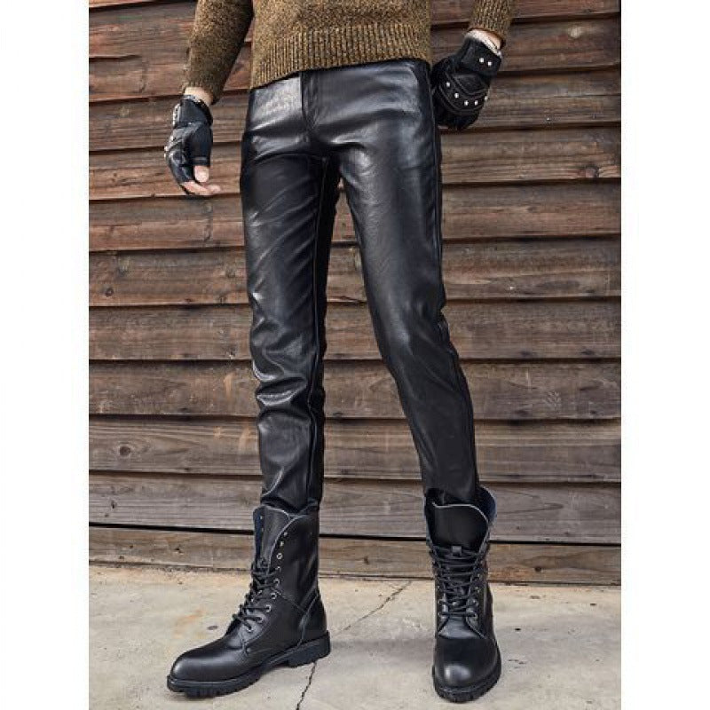 Men's Genuine Leather Retro Slim Fit Biker Pants