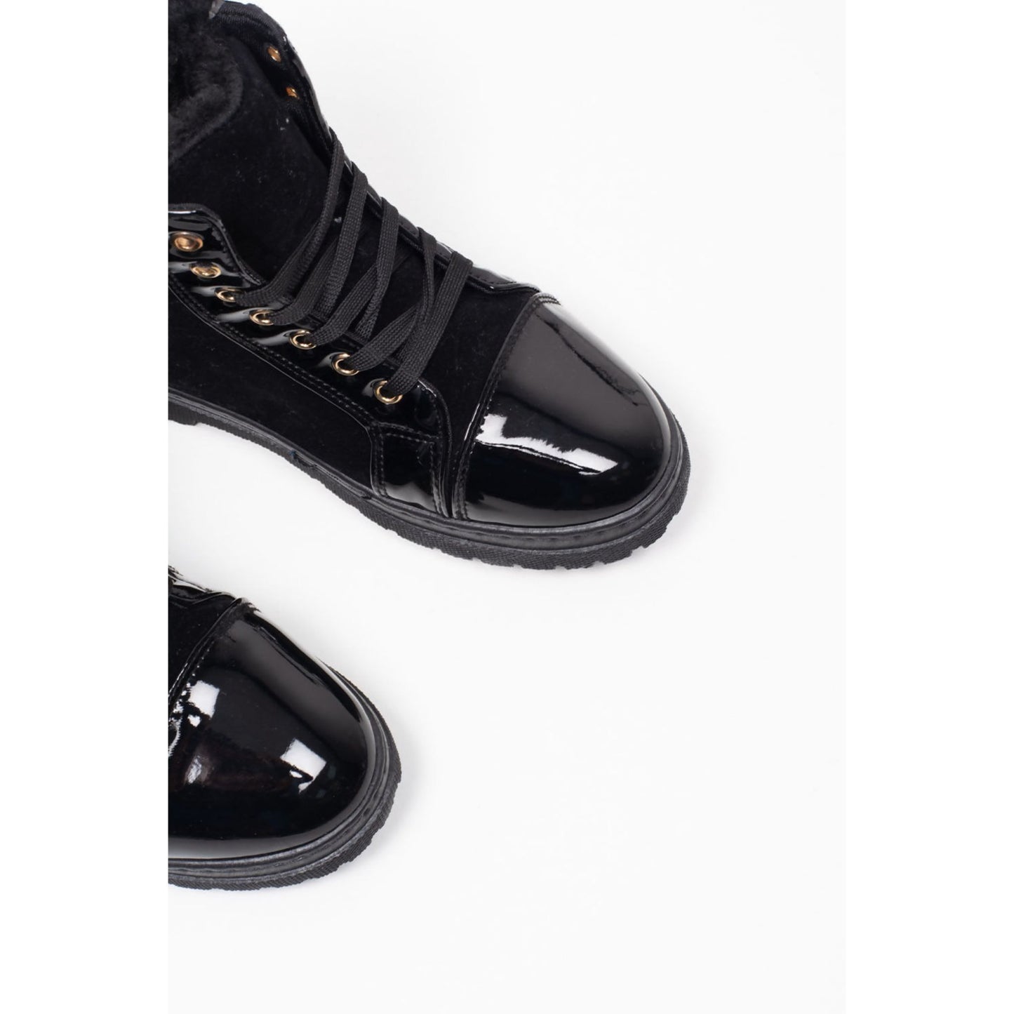 Girl's Black Lace Up Borg Fur Boots