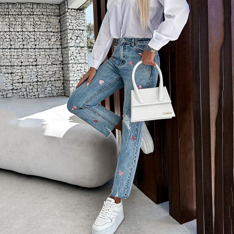 Women's Love Print Jeans