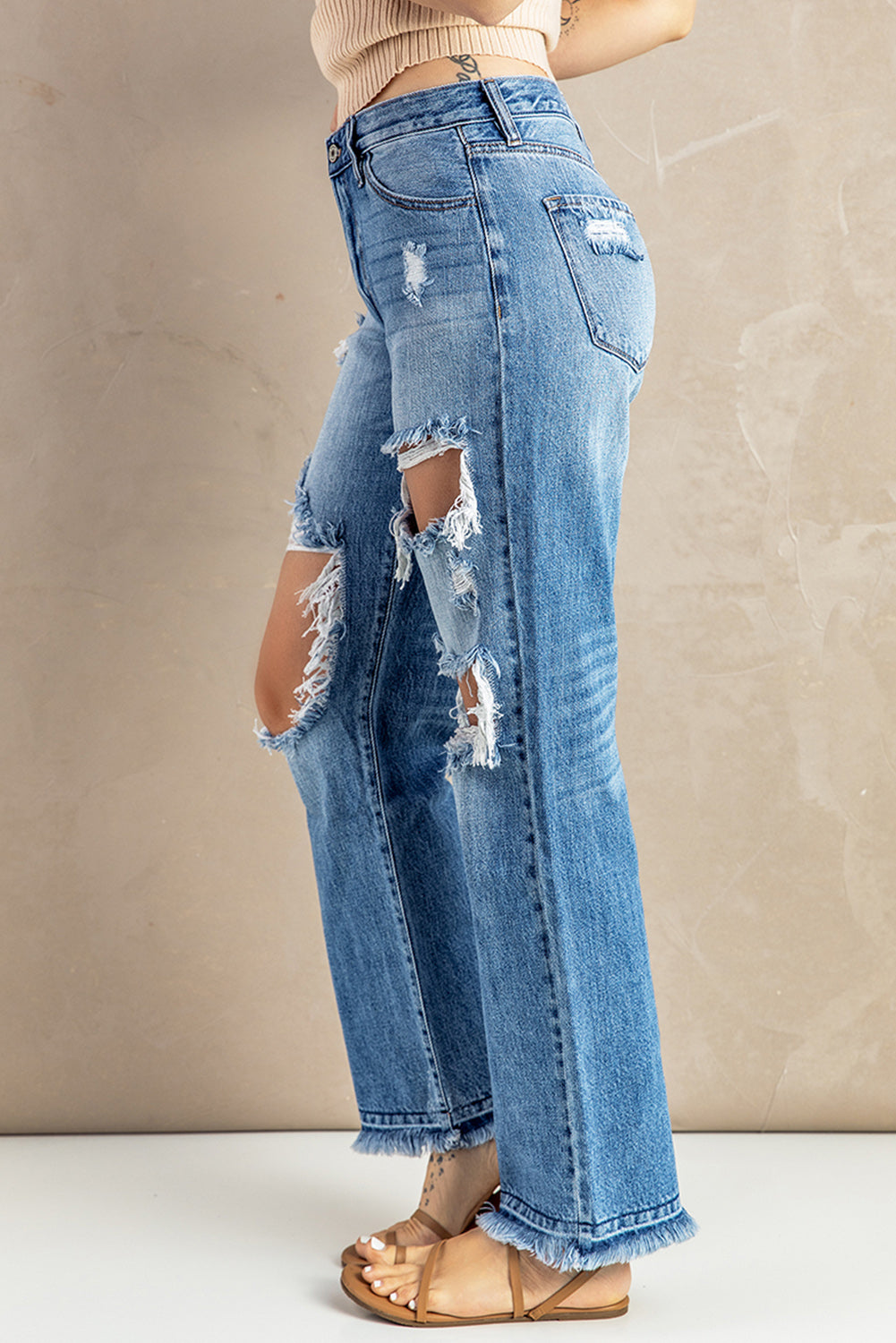 Women's Distressed Holes Boyfriend Jeans (S & XL Only)