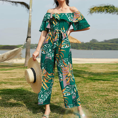 Women's High Waist Lace-up Summer Chiffon Jumpsuit