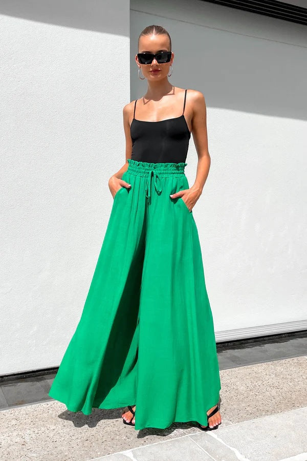 Women's Casual Elastic Waist Wide-Leg Pants
