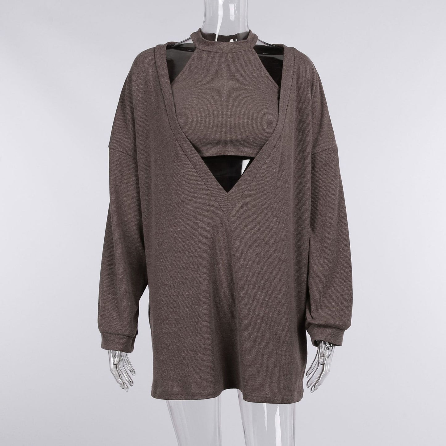 Women's Knitted 2 Pieces V-Neck Long Sleeve Set