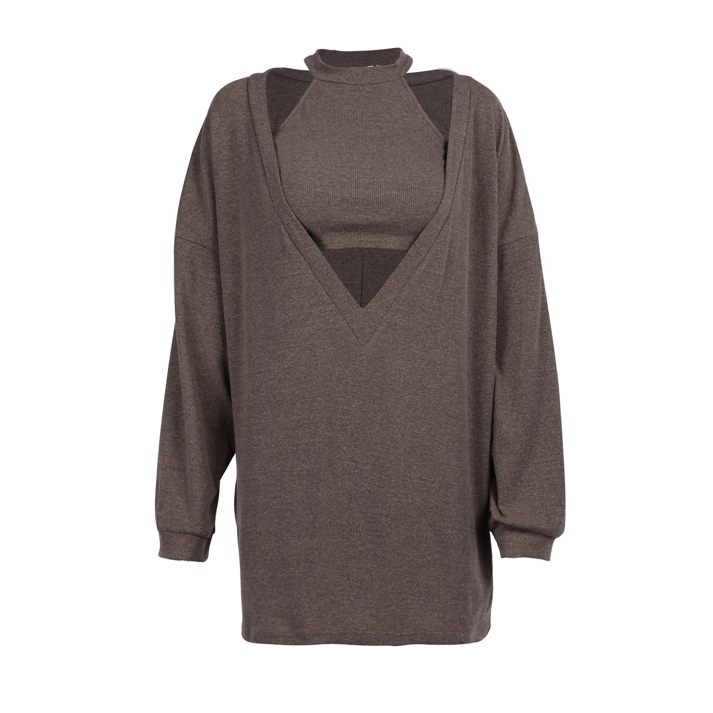 Women's Knitted 2 Pieces V-Neck Long Sleeve Set