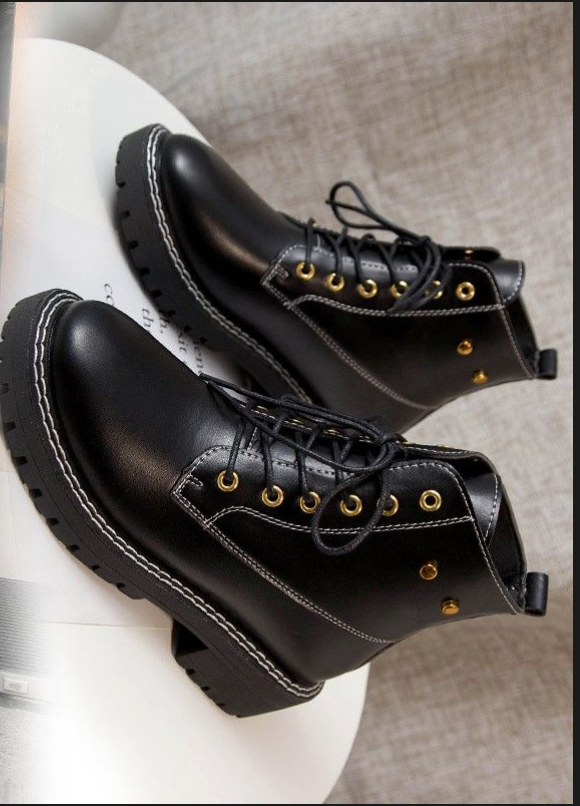 Waterproof Patent Leather Matte Black Ankle Boots