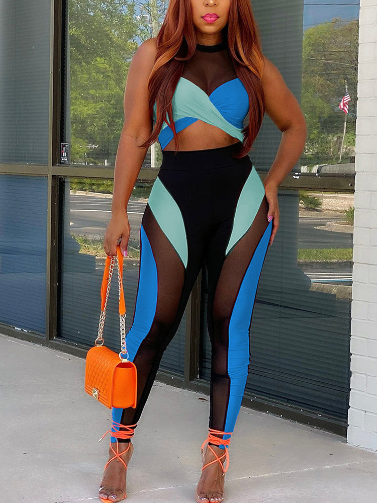 Women's Insert Chic Suits Sleeveless Crop Top & Slim Workout Pants Set