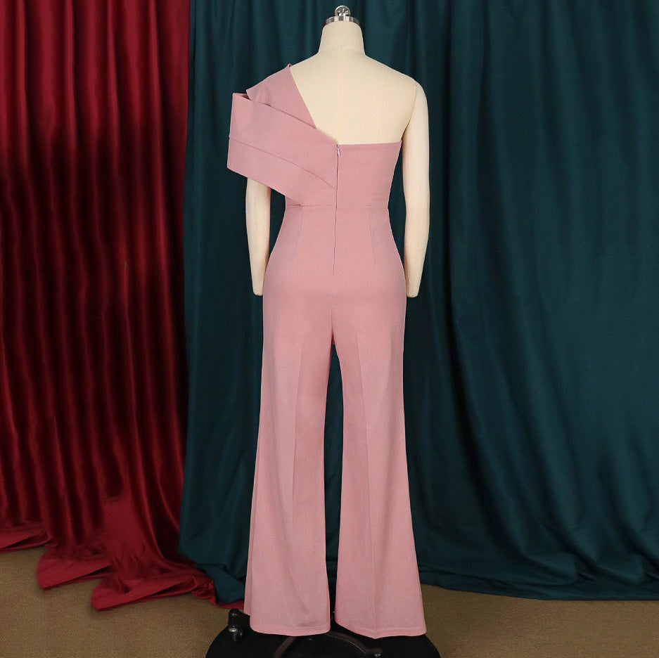 Women's One Shoulder High Waisted Short Sleeve Jumpsuit