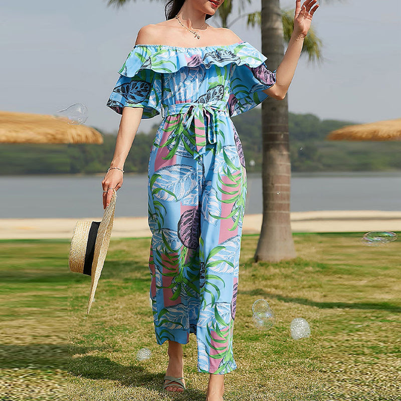 Women's High Waist Lace-up Summer Chiffon Jumpsuit