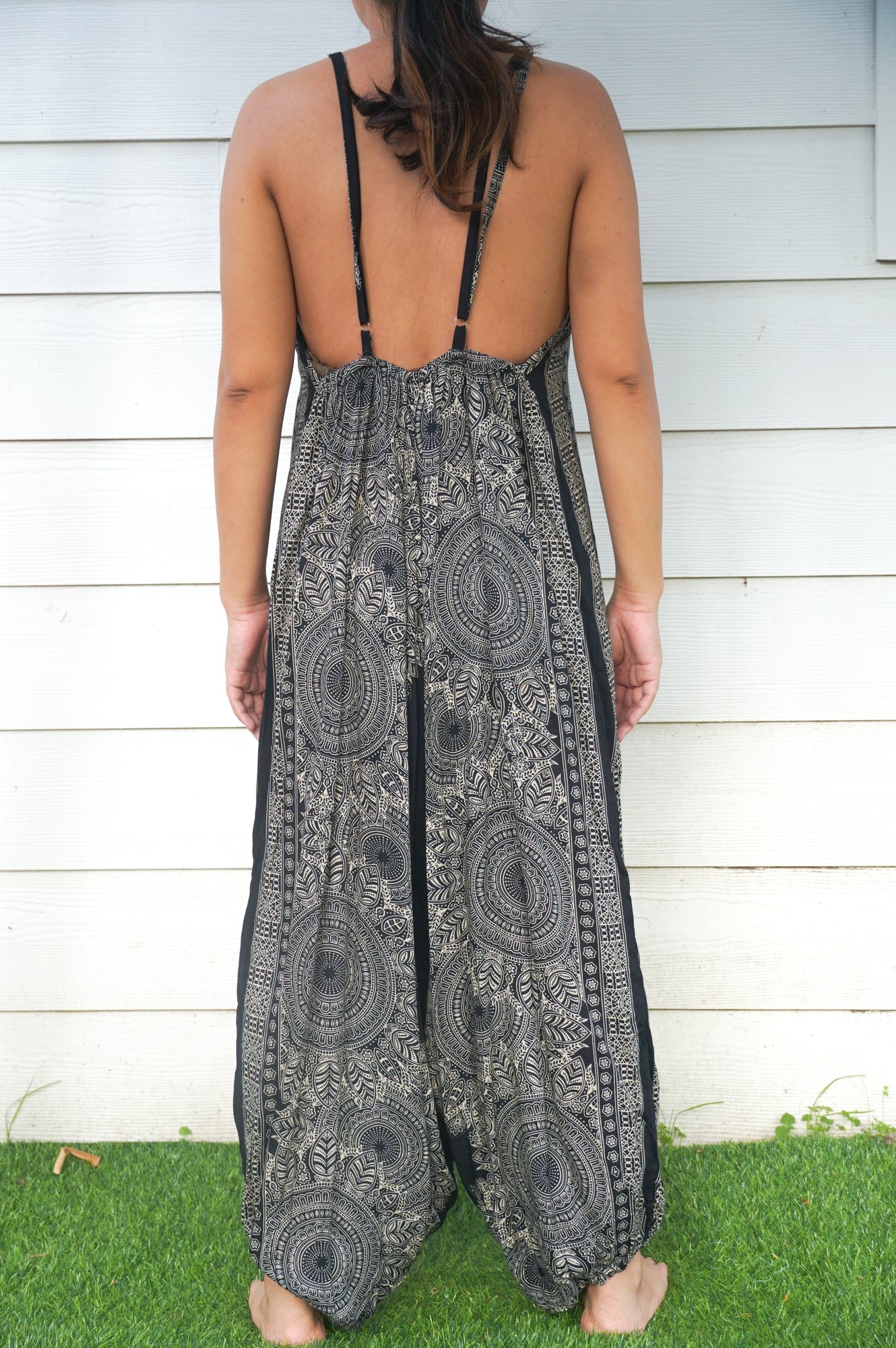 Women's Black Lotus Boho Hippie Jumpsuit Rompers