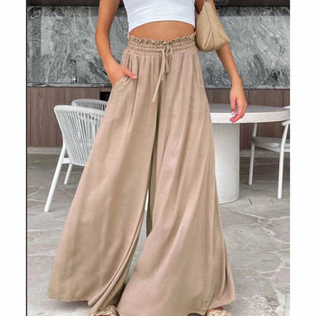 Women's Casual Elastic Waist Wide-Leg Pants
