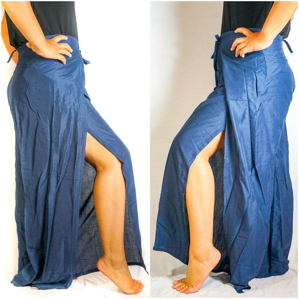 Women's Solid Blue Palazzo Wrap Hippie Boho Harem Flow Pants