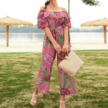 Women's High Waist Lace-up Summer Chiffon Jumpsuit