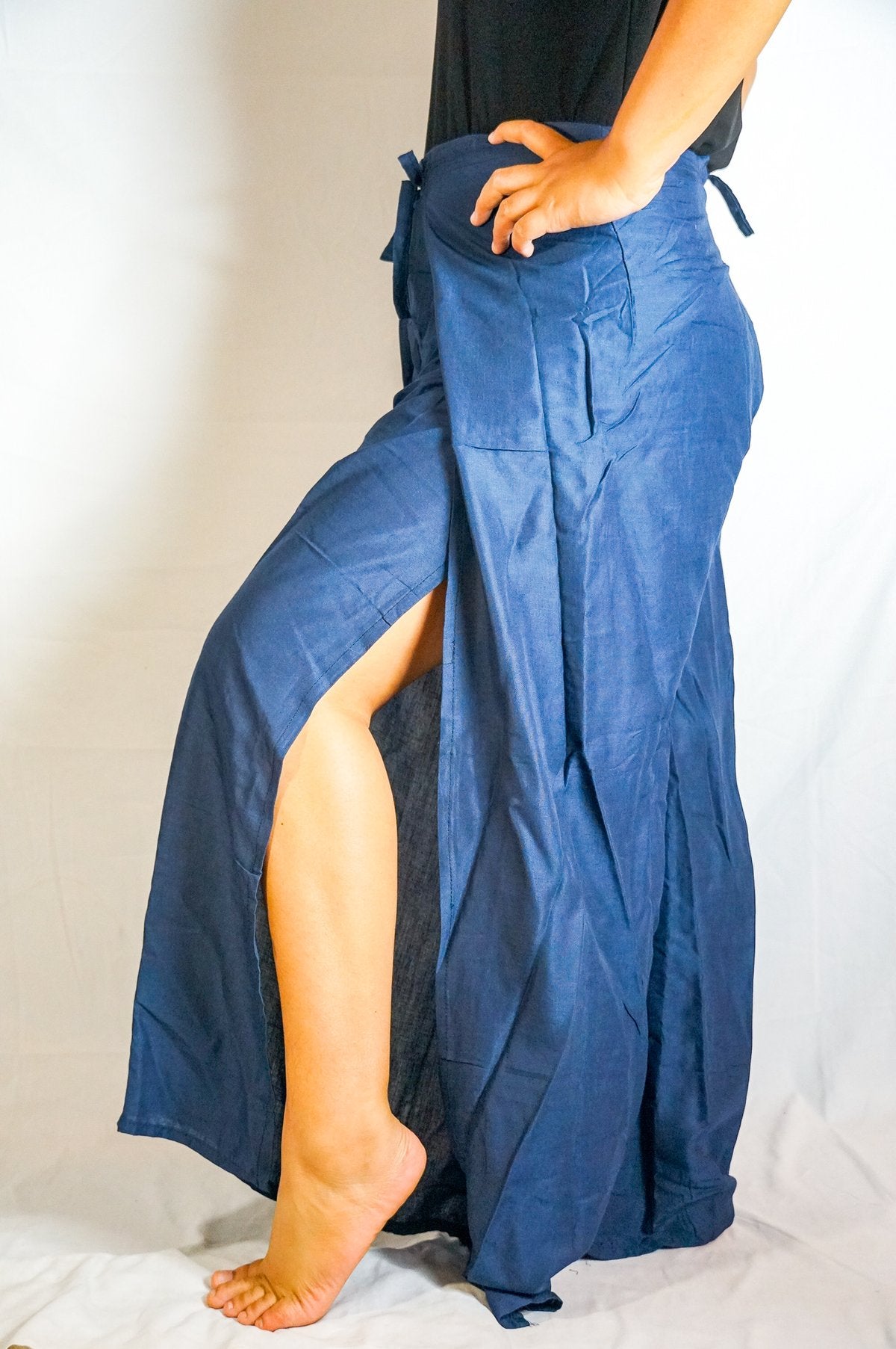 Women's Solid Blue Palazzo Wrap Hippie Boho Harem Flow Pants