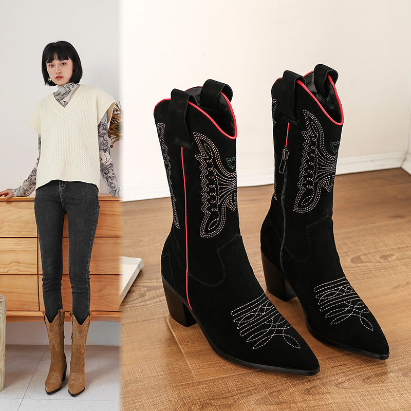 Women's Embroidered Vintage Style Knight Boots
