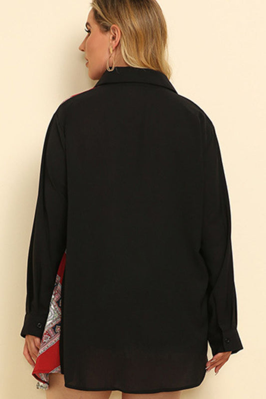 Women's Plus Size Color Block Button Front Shirt