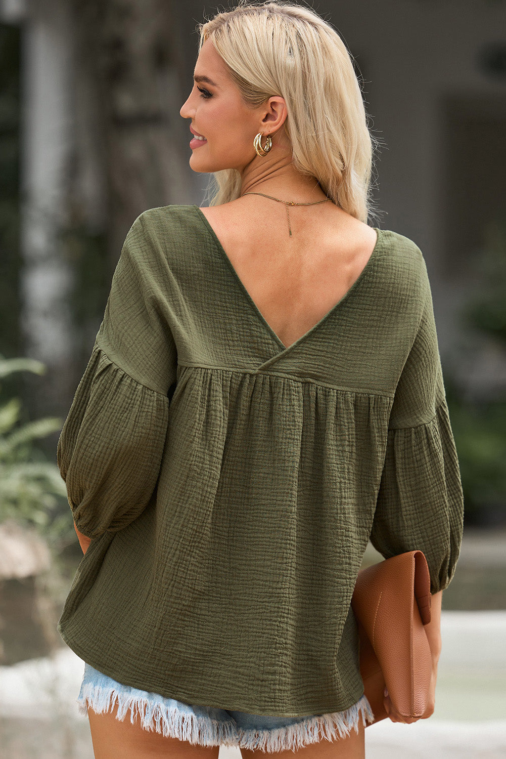 Women's Dropped Shoulder V-Neck Blouse