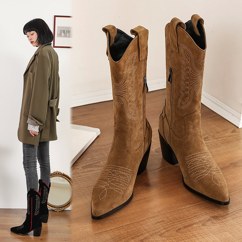Women's Embroidered Vintage Style Knight Boots