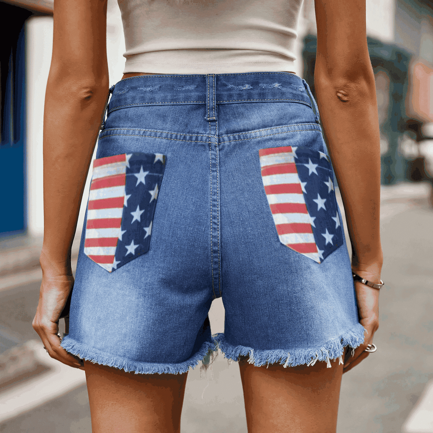 Women's US Flag Distressed Denim Shorts