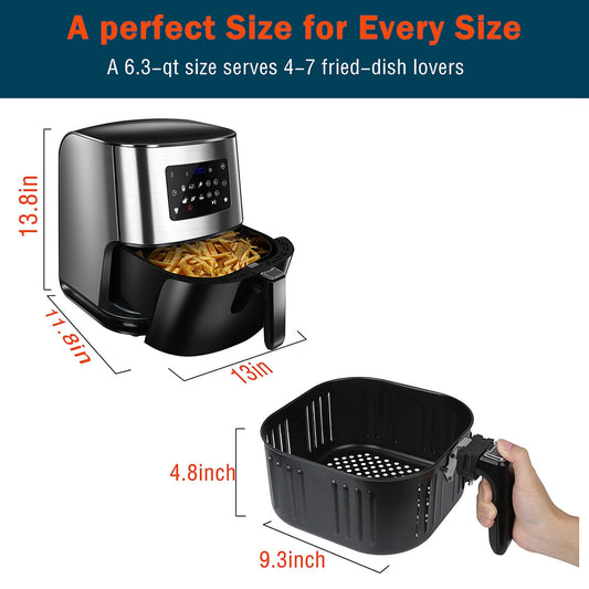 6.3QT 1700W Stainless Steel Air Fryer Oven For Roasting Multi-function Screen
