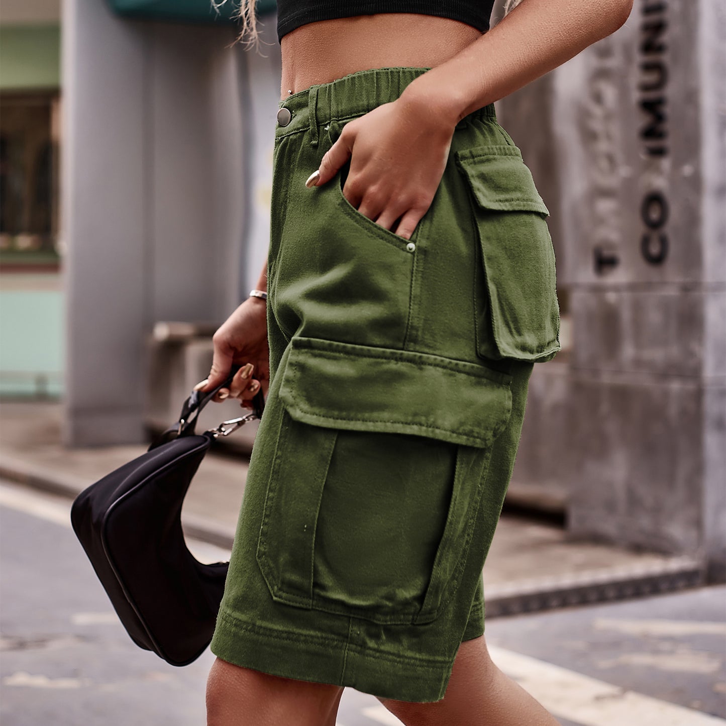 Women's Denim Cargo Shorts with Pockets