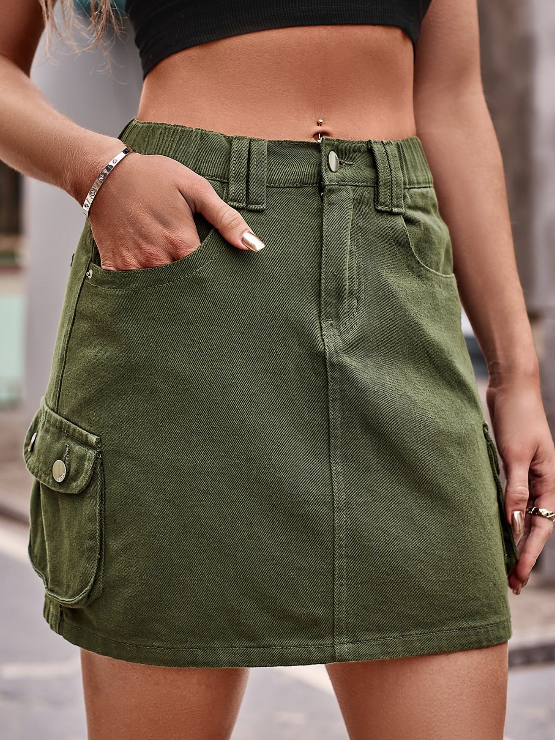 Women's Denim Jean Mini Skirt with Pockets