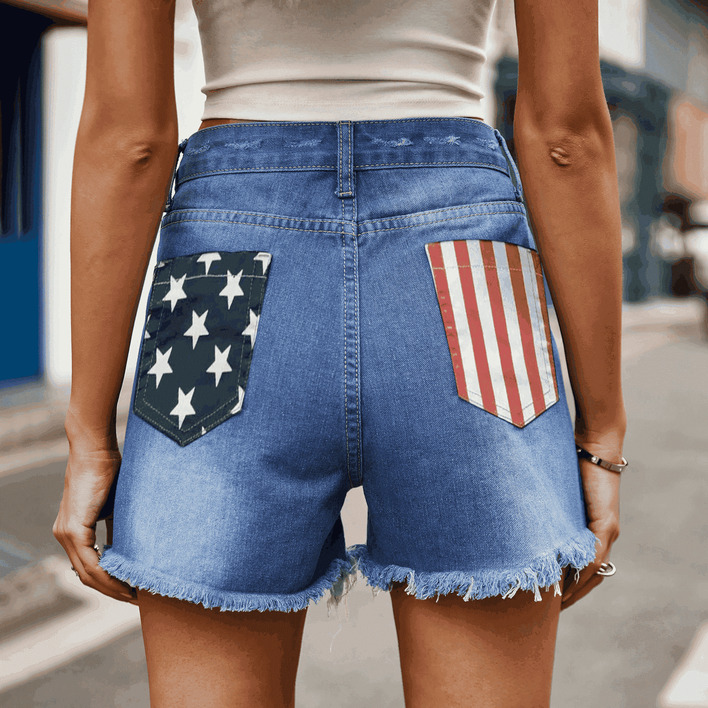Women's US Flag Distressed Denim Shorts