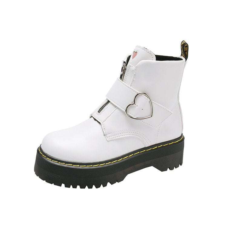 Teens Women's Short White Burgundy Black Platform Heart Lace-up Ankle Boots