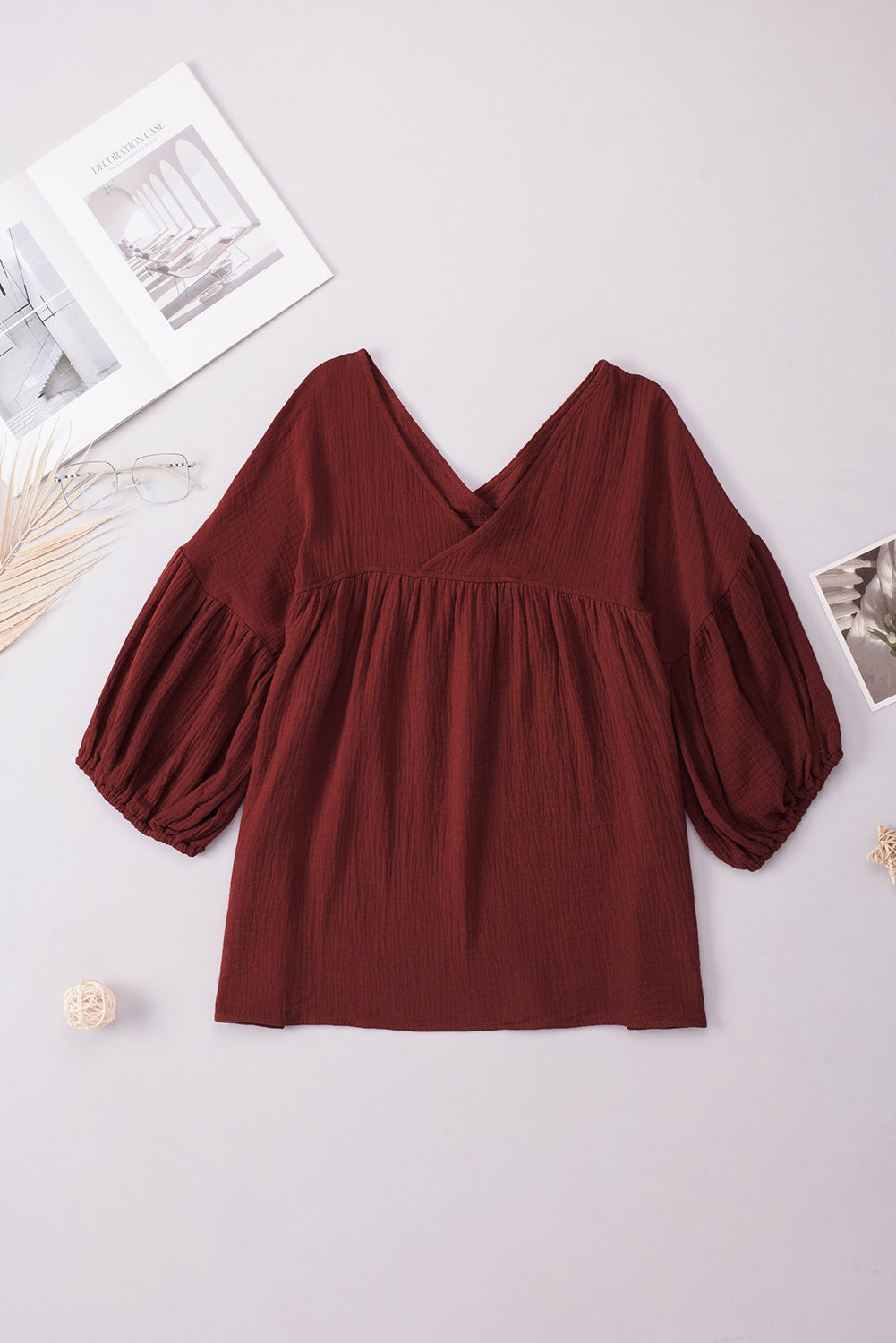 Women's Dropped Shoulder V-Neck Blouse