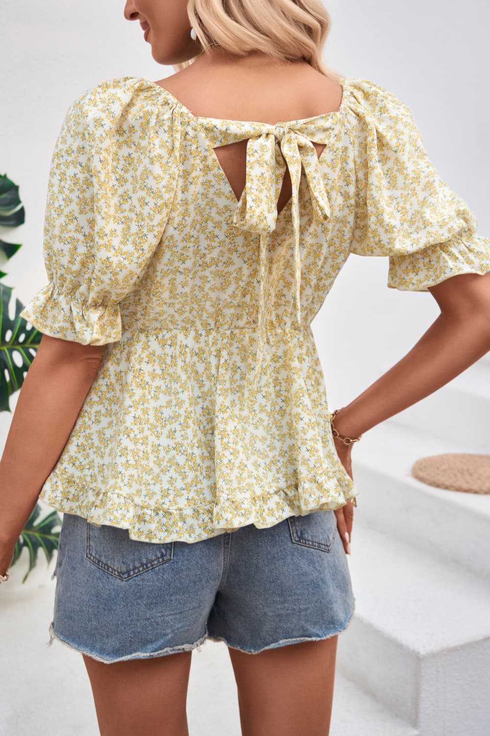 Women's V-Neck Flounce Sleeve Blouse