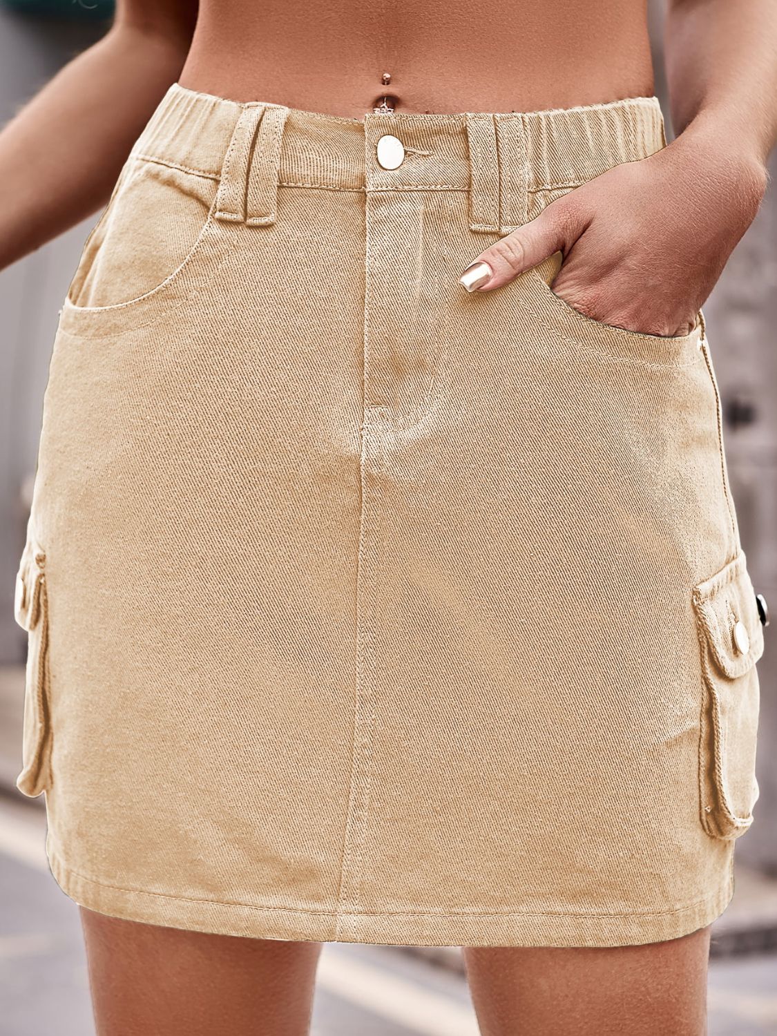 Women's Denim Jean Mini Skirt with Pockets
