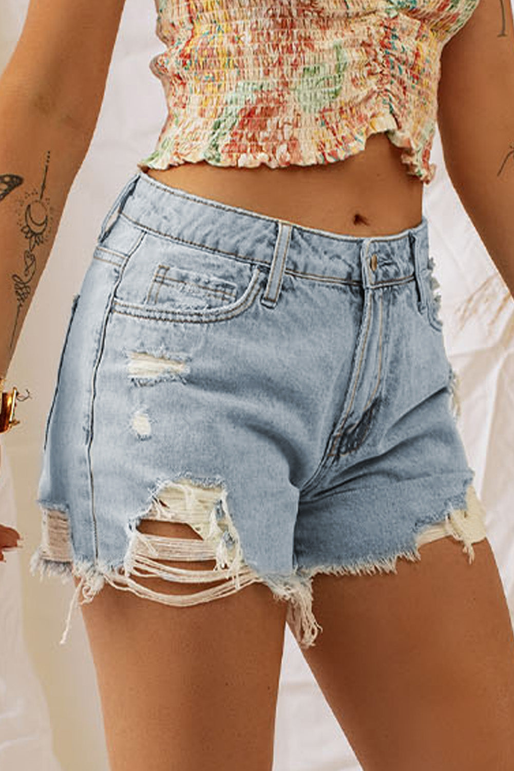 Women's Distressed Denim Jean Shorts