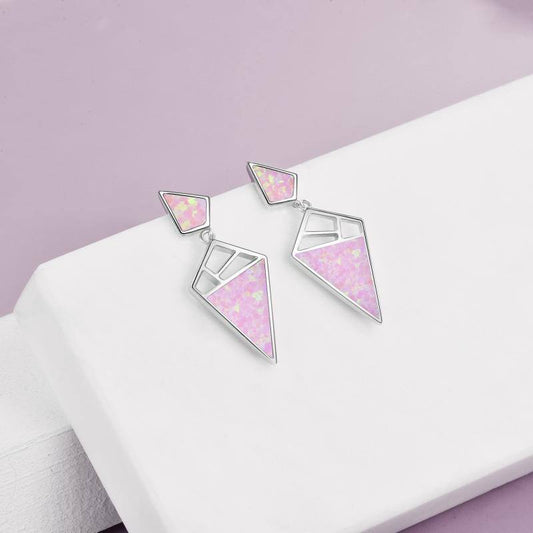 Women's 925 Sterling Silver Geometric With Opal Dangle Drop Stud Earrings Women Girls
