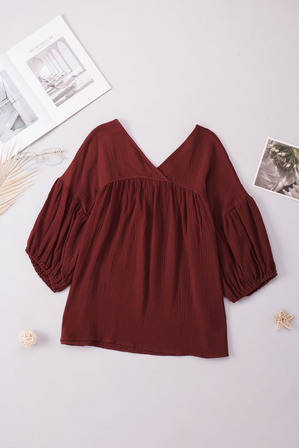 Women's Dropped Shoulder V-Neck Blouse