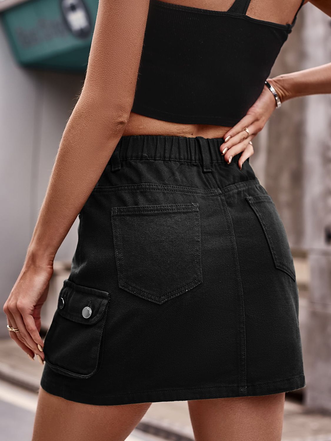 Women's Denim Jean Mini Skirt with Pockets