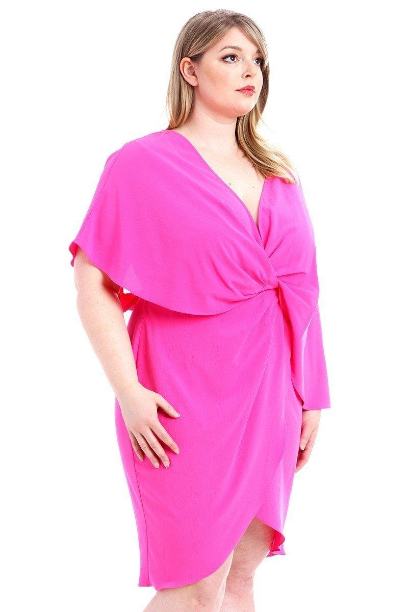 Women's Woven Fabric Hot Pink Stretch Dress (1X & 2X Only)