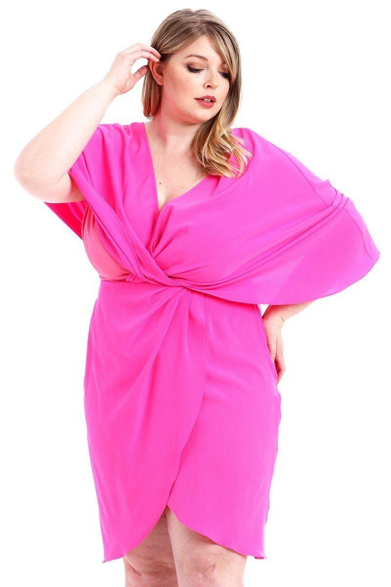 Women's Woven Fabric Hot Pink Stretch Dress (1X & 2X Only)