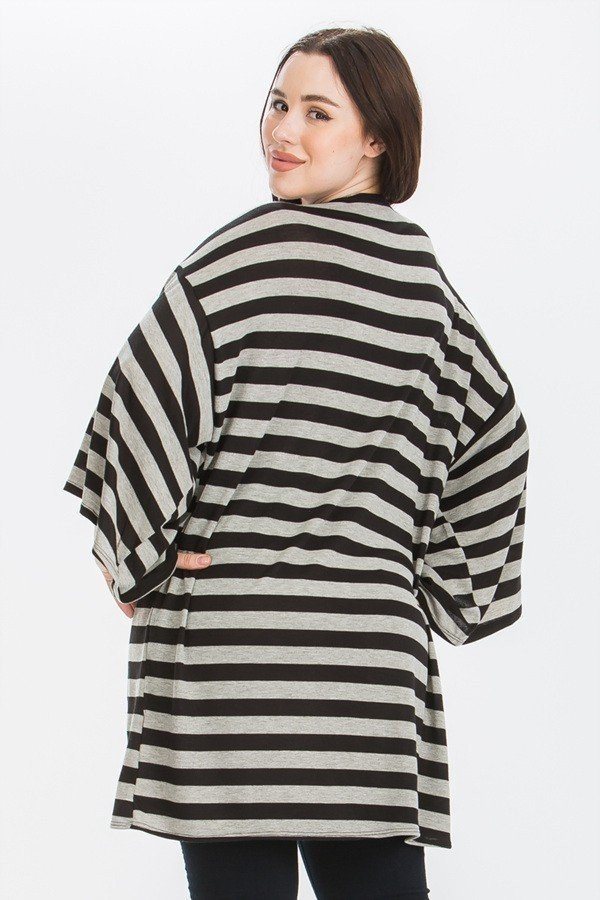 Women's Striped Cardigan With Kimono Style Sleeves