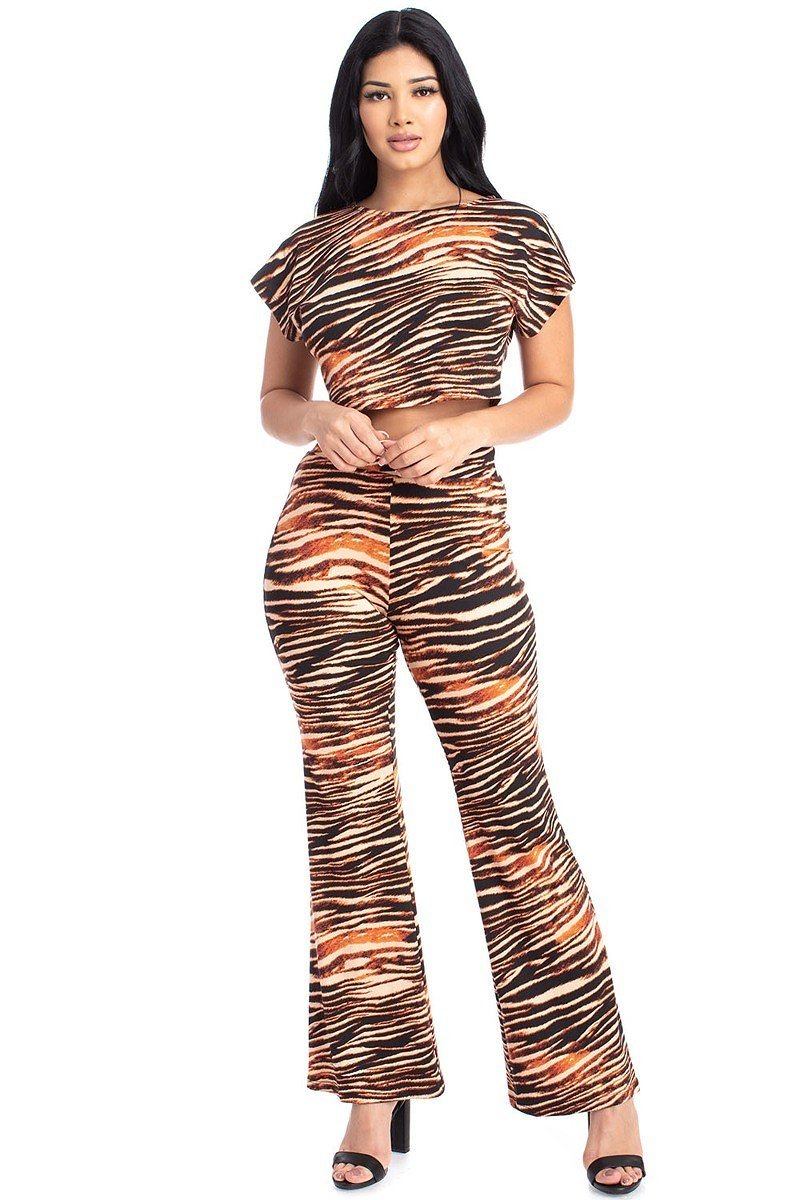 Women's Zebra Print Crop Top And Palazzo Pants Set