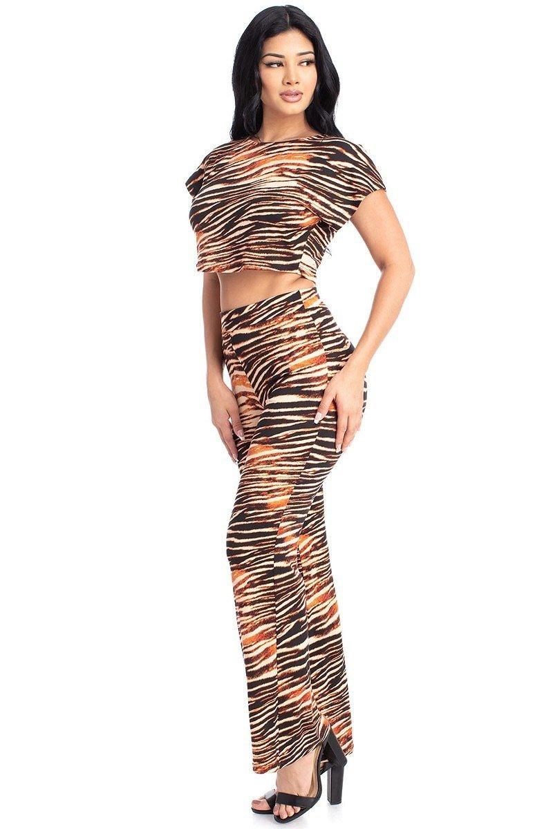 Women's Zebra Print Crop Top And Palazzo Pants Set