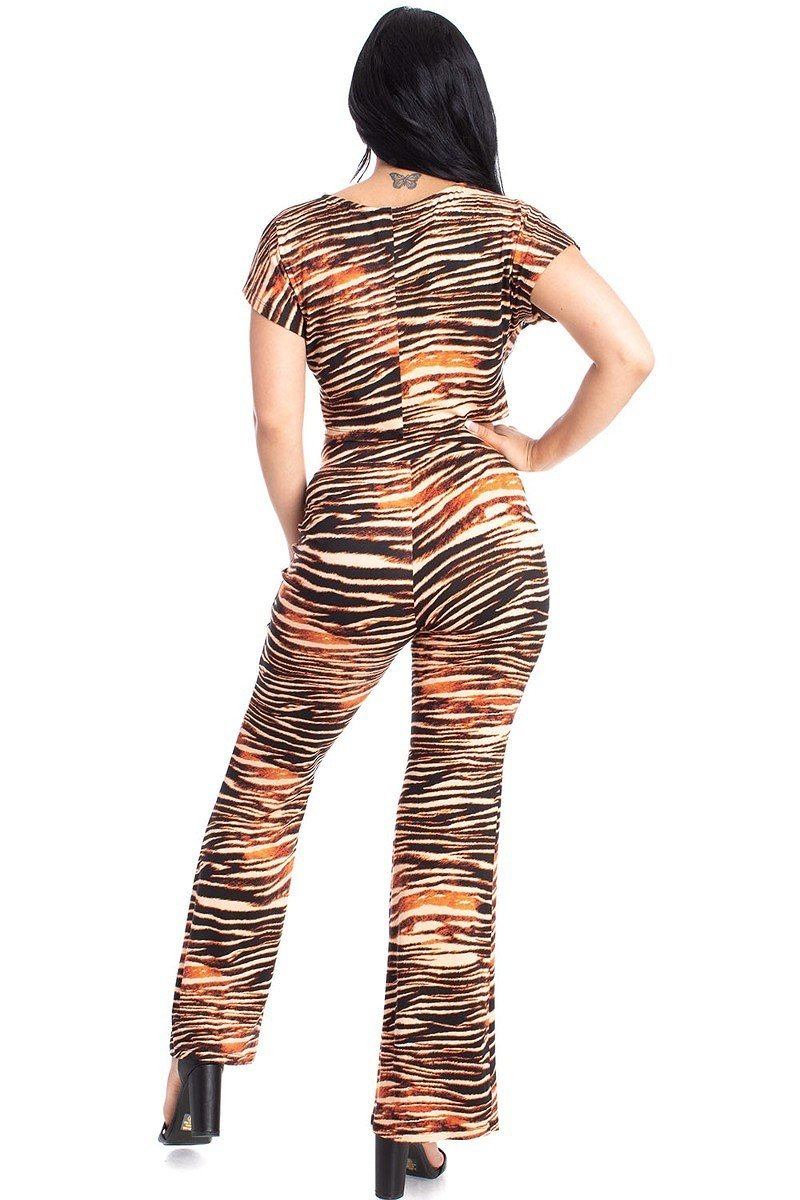Women's Zebra Print Crop Top And Palazzo Pants Set