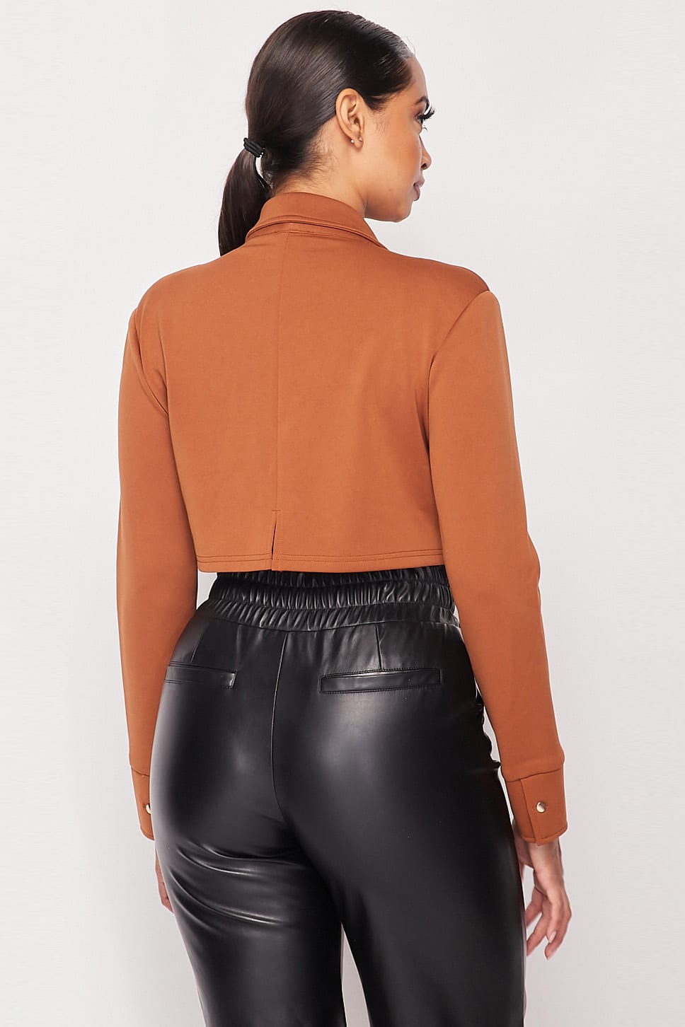 Women's Deep-v Cropped Power Shoulder Blazer Bodysuit