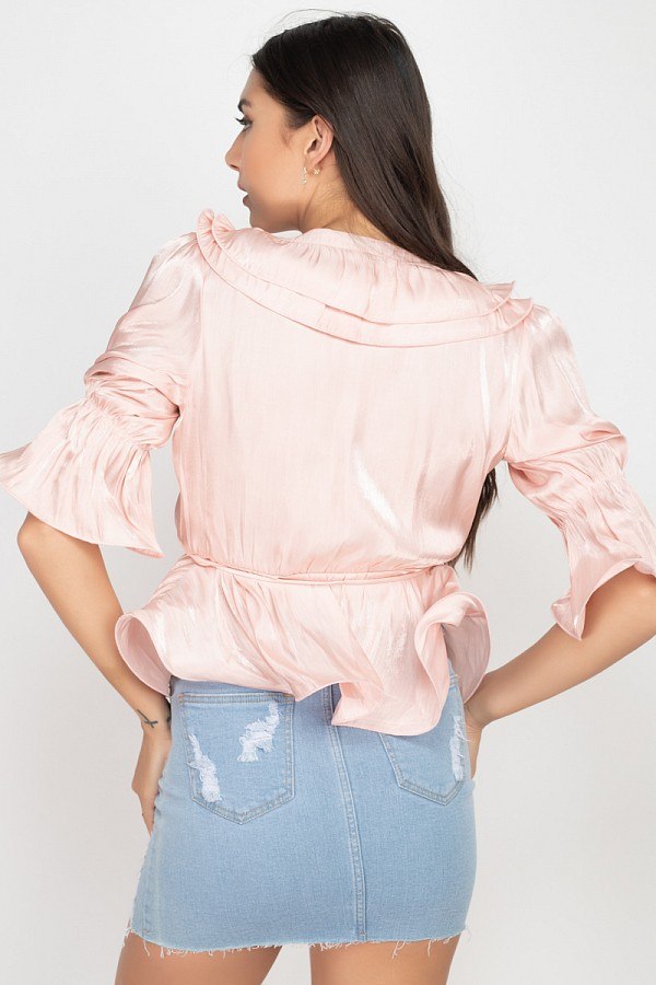 Women's Surplice Short Sleeve Ruffle Top (S Only)